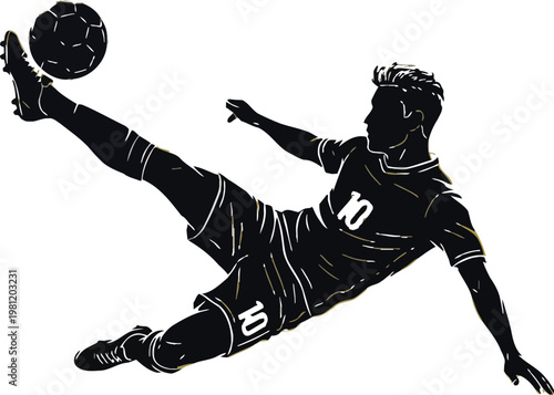 Silhouette of a soccer player performing a bicycle kick