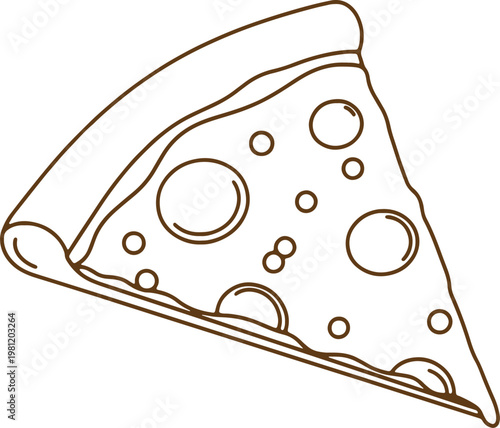 Slice of pizza with cheese holes drawing with transparent background for food design.