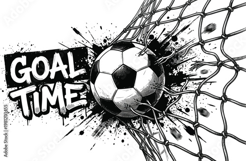 Soccer ball hitting the goal net