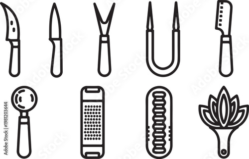 A collection of vintage style kitchen and dining utensils Vector