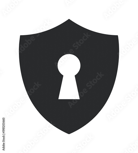 セキュリティと保護を象徴する、鍵穴付きの黒い盾のミニマルなベクターアイコン。デジタルセキュリティ、データ保護、プライバシー、安全なアクセスを表すシンプルなグラフィックリソース。