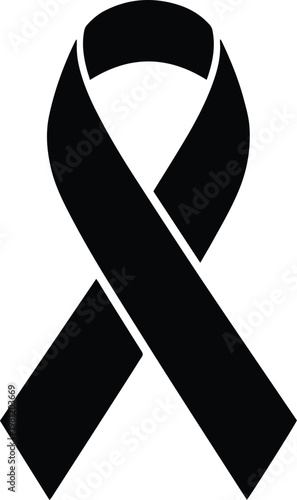 黒い追悼リボン、喪失と哀悼のシンボル、悲しみや連帯を表現するシンプルなベクターイラスト、社会問題や意識啓発キャンペーンに最適なグラフィック素材