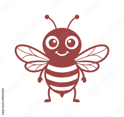 かわいいミツバチのキャラクターイラスト、笑顔のハチのアイコン、シンプルで親しみやすい昆虫のベクター素材、子供向けデザインやロゴに最適な愛らしい蜂のグラフィック