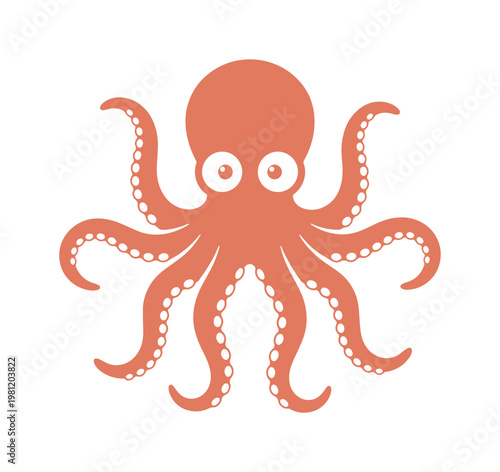 かわいいタコのベクターイラスト、海の生き物をテーマにしたデザイン素材、シンプルで親しみやすい海洋生物のアイコン、子供向けコンテンツや水族館のグラフィックに最適なタコのアートワーク