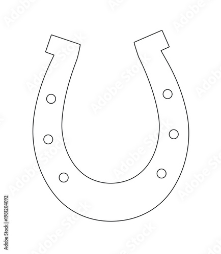 幸運のシンボル、蹄鉄のシンプルな線画ベクターイラスト。お守りやラッキーチャーム、馬具をテーマにしたデザイン素材。白背景に映えるミニマルなアイコン。