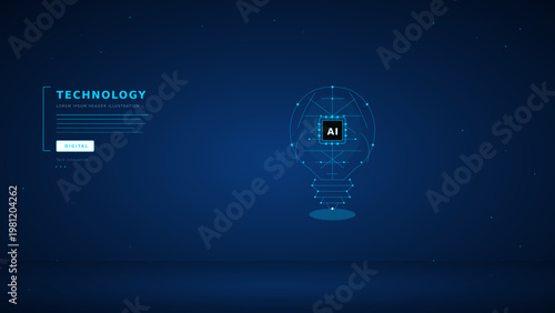 Futuristic technology concept with glowing blue light bulb vector illustration