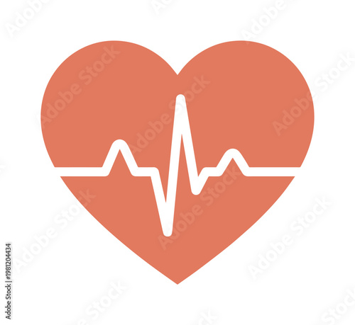 心臓の鼓動を示す心電図波形を内包する、温かみのあるオレンジ色のハート型アイコン。健康、医療、愛、生命の象徴としてのシンプルなベクターイラストレーション。