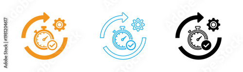 Time management and efficiency clock gears and checkmarks illustration