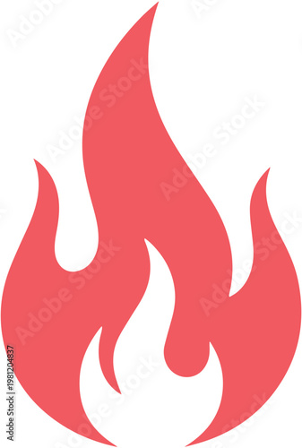 燃え上がる炎のシンプルな赤いアイコン、熱とエネルギーを表現するベクターイラスト、火災や情熱のシンボル、ウェブサイトやアプリのUIデザインに最適なグラフィック素材