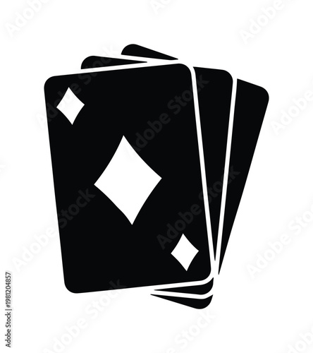 トランプカードのベクターアイコンセット、カジノゲームやエンターテイメントを象徴する黒いシルエットイラスト、ギャンブルやレジャー活動のグラフィック素材