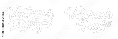 退役軍人の日、星とストライプのバナーとアメリカ国旗をあしらったエレガントな手書き文字デザイン。記念日、祝日、愛国的なイベントに最適なベクターイラスト。