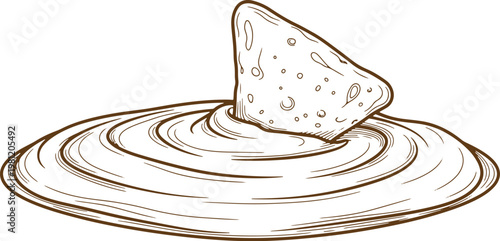 Nachos dipping in sauce food outline vector illustration snack delicious meal.