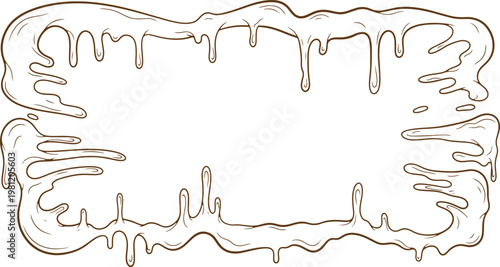 Molten brown chocolate dripping liquid border template for sweet food and dessert packaging.