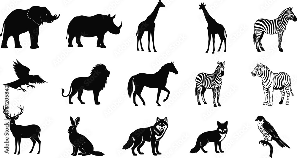 Obraz premium Silhouettes of various wild animals