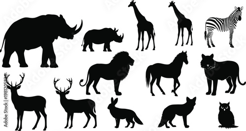 Silhouettes of various african and domesticated animals