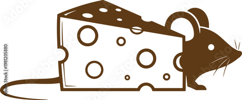 A mouse with a cheese slice on its back on a transparent background.