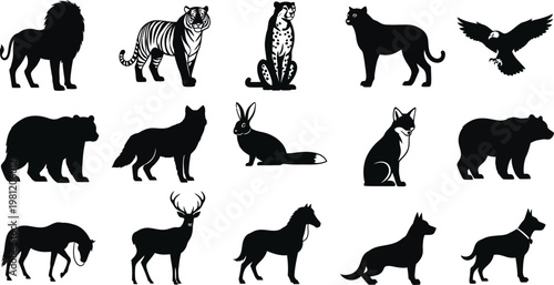 Silhouettes of various wild animals
