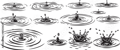 Illustration of water ripples created by different objects and their interactions Vector