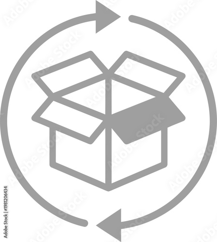 Vector graphic illustration of a recycling symbol with an open box and circular arrows indicating reuse and recycling