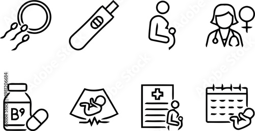 Pregnancy and fertility line icons a comprehensive set for reproductive health