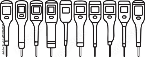 A line of stylized human figures with geometric facial features Vector