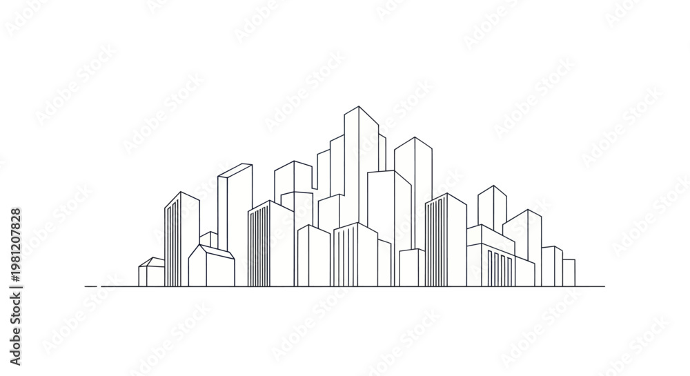 Fototapeta premium Minimalist city skyline outline illustration.
