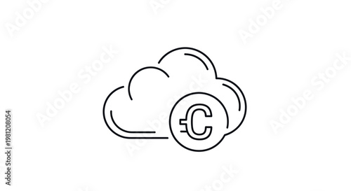 Cloud computing storage and digital currency payment icon line art