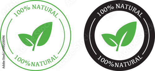 100% natural ingredients icon. Stamp illustration symbol. eco food and leaf vector.