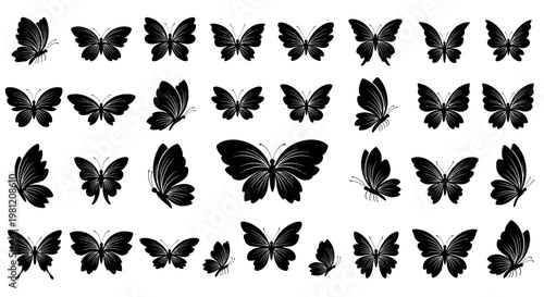 Collection of various black butterfly silhouettes.