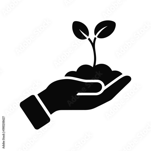 Plant growth hand support business concept icon holding seedling symbol eco friendly growth sustainability illustration isolated design