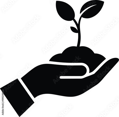 Plant growth hand support business concept icon seedling in hand care sustainability eco growth development illustration isolated