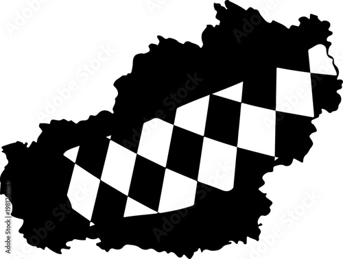 Bavaria region map silhouette with lozenge pattern flag motif for german state concept.