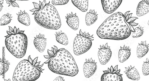 
Whimsical assortment of illustrated strawberries in varying sizes and orientations
