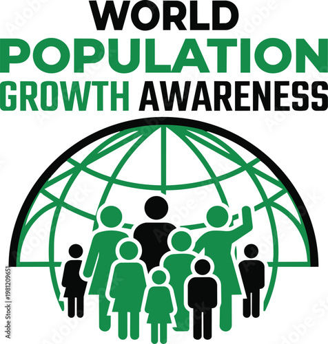 World population growth awareness with diverse people inside globe graphic