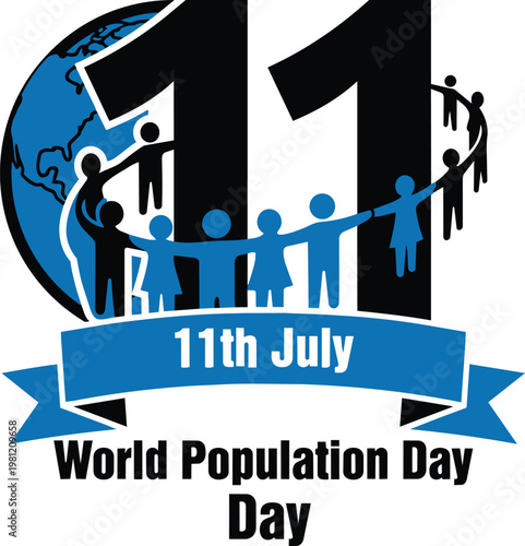 World Population Day illustration with people holding hands around globe and date
