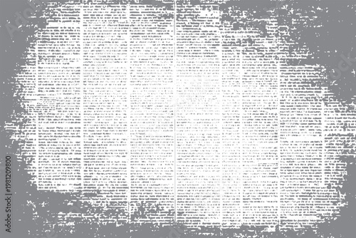 Faded newspaper text background, grey and white vintage