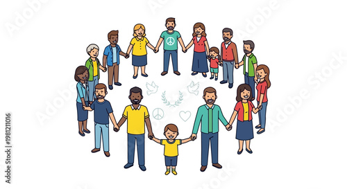 A diverse multi-ethnic group of business people and workers standing in a circle for unity and teamwork on a white background