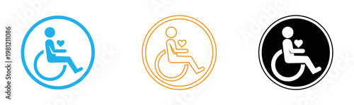 Accessibility icons wheelchair user with attendant and family support