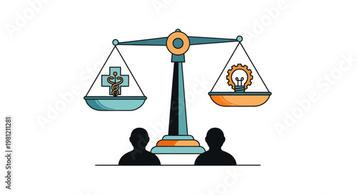 People balancing healthcare and technology decisions with innovation.