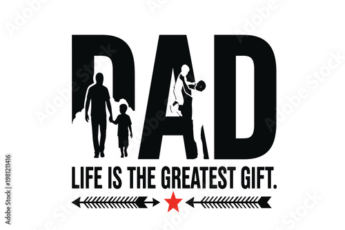 Creative fatherhood concept illustration combining bold typography and human silhouettes, perfect for Father’s Day, family themes, and emotional storytelling visuals.