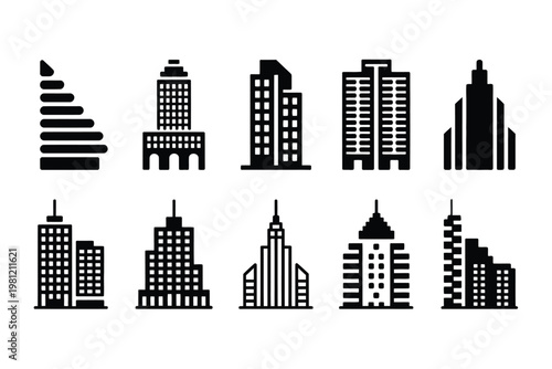 Black and white of various buildings and structures