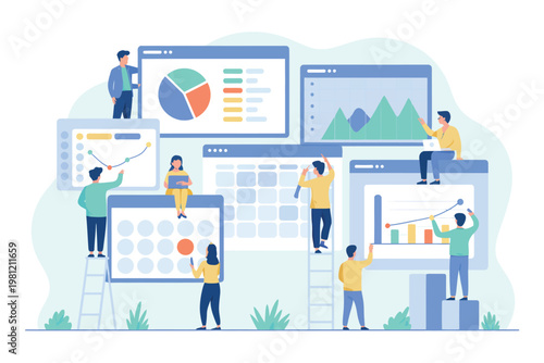 Business analytics dashboard screen with team collaboration