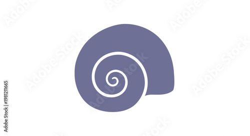 Stylized purple seashell with a white spiral on a white background