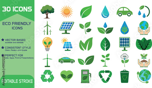 Eco-Friendly Vector Icons Set for Sustainable Green Living Design