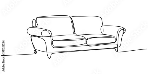 continuous one line drawing Minimalist line drawing, modern sofa, furniture outline, interior design element, vector illustration