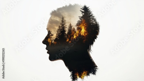 Impactful environmental awareness campaign highlighting wildfires and human emotion digital art urban setting conceptual viewpoint