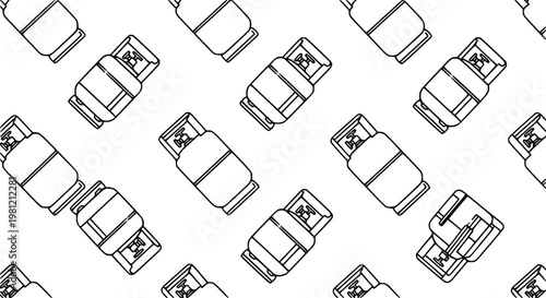 Red line LPG cylinder seamless pattern propane gas tank industrial vector background