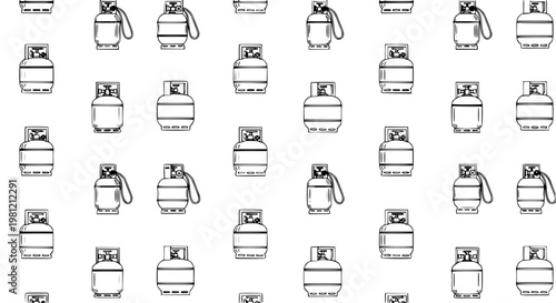 LPG gas cylinder seamless pattern red line propane bottle industrial vector background