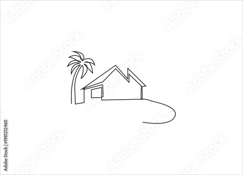  House with Palm Tree Line Art