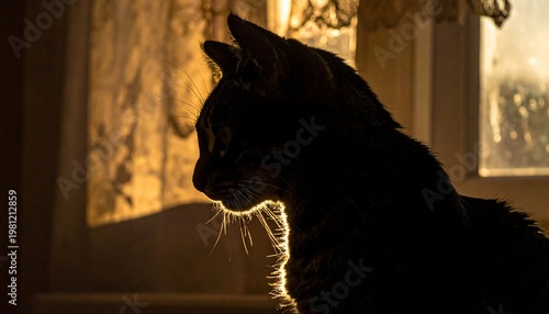 Silhouetted feline profile before a window